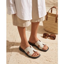 Futsi Shoes Noemıe Beyaz Minimal H Kesim Hakiki Deri Rahat Günlük Kadın Terlik