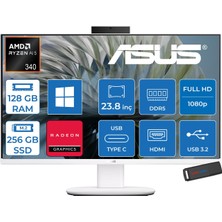 Asus Expertcenter V600 Aio (VM640GA) Amd Ryzen™aı 5 430 Upto 4.5ghz 128GB Ddr5 256GB SSD Amd Radeon™ 840M 24"fhd 300NITS Srgb: 100% WIN11PRO Allınone Bilgisayar VM640GA350P36+ZETTAUSBBELLEK