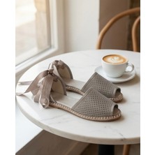 Futsi Shoes Peony Modern Bilekten Bağlama Gri Hakiki Deri Kadın Espadril
