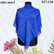 Soft İpek Soft Ipek Düz Renk Flamlı Pamuk Eşarp (Saks Mavi) 937-130