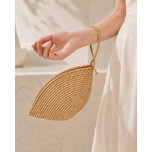 Naspar Hasır Jüt Ip Dikişli El Çantası Günlük Kullanım Kadın Portföy Clutch Çanta 30X15X15 cm | Fermuarlı, El Askılı