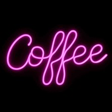 Coffee Yazılı Neon LED Duvar Lambası – Büyük Boy (40X23 Cm), Pembe Renk, Duvara Monte & Adaptörlü
