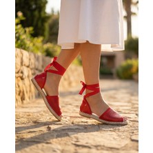 Futsi Shoes Peony Modern Bilekten Bağlama Kırmızı Hakiki Deri Kadın Espadril