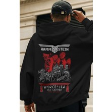 Sevbano Rammstein Rock Metal Müzik Grubu Sırt Baskılı Unisex Oversize Premium Hoodie