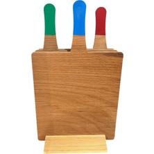 Terra Ws Doğal Ahşap Kesme Tahtası Seti 3'lü – Renk Kodlu Kesim Tahtası, Ahşap Standlı, 20X34 cm