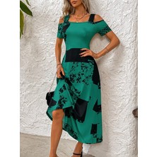 Alyn Wear Kadın Omuzlardan Açık Askılı Desenli Süprem Uzun Elbise