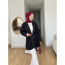 Modiva Mix Kuşaklı Nakış Detaylı Kimono Ceket - Tesettüre De Uygun