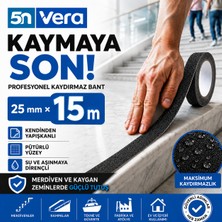5n Vera Kaydırmaz Bant 25 mm x 15 Metre | Siyah Kendinden Yapışkanlı Merdiven Kayma Önleyici Güvenlik Bandı