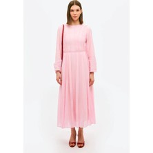Miraydin Butik Kadın Parçalı Dikiş Detaylı Belden Bağlamalı Elbise M91165 - Pembe