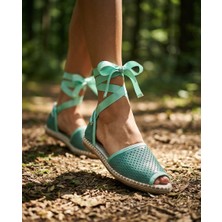 Futsi Shoes Peony Modern Bilekten Bağlama Yeşil Hakiki Deri Kadın Espadril