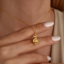 Nox Jewelry 14 Ayar Altın Kaplama Sevimli Teddy Bear Kadın Gümüş Kolye - CN00496