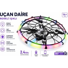 Atlt Atlantis M18 Ufo Dron 4 Eksenli Uçan Araç Daire Renkli Işıklı 2.4 Ghz Uzaktan Kumanda Uygulama Ile Kontrol Kameralı Engel Algılama Çarpmaya Dayanıklı 460 Derece Dönüş Tek Tuş Iniş Kalkış Başsız Mod Fpv Görüntü
