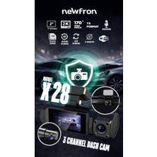 Mehter NF-X28 3 Kameralı 2k Ekranlı Wifi Araç Dvr Kamera 128GB Destekli G Sensör Telefondan Izleme 4K UHD