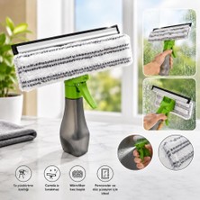 Abnturk 3'ü 1 Arada Temizleme Aleti Sprey Hazneli Mikrofiber Bezli Silikon Çekçekli Cam Ayna Fayans Temizleme Mop Seti