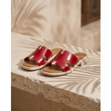 Futsi Shoes Noemıe Kırmızı Minimal H Kesim Hakiki Deri Rahat Günlük Kadın Terlik