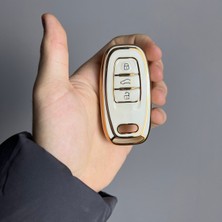 Keyron Audi Smart  - A4 - A5 - Q5 - A6 - A7 - A8 - 3 Buton Nano Silikon Kılıflı Beyaz Sarı