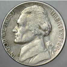 Banknoting Amerika 5 Cent 1980 D. Jefferson Nıckel.
