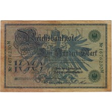 Banknoting Almanya 100 Mark 1908 Yeşil Mühür. Hafif Sararma Var Çok Temiz.
