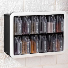AyrStore Kendinden Yapışkanlı Baharatlık Seti, 12'li, Kaşıklı Kapaklı,etiketleri ile Gönderilir Siya