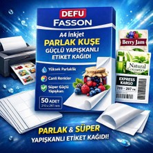 AyrStore Defu Fasson A4 Inkjet Parlak Kuşe Etiket Kağıdı, Güçlü Yapışkanlı, 50 Adet, 210X297 mm