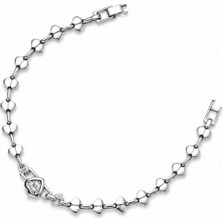 Balenbi Jewelry Gümüş Renk Kalp Figürlü Zirkon Taş Detaylı Paslanmaz Çelik Kadın Bileklik 1199