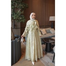 İmaj Butik Sarı Yaka Bağlamalı Fırfırlı Şifon Elbise