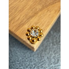 Aida Jewelss Zadenza Gold 316 L Cerrahi Çelik Tek Taş Çiçek Altın Tragus Helix Conch Piercing
