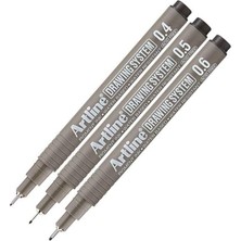 Teknik Çizim Kalemi 0.4-0.5 - 0.6 mm Siyah 3 Lü Set Artline Drawing Teknik Çizim Kalemi