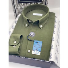 Fitmens Slim Fit Uzun Kol Müslin Pamuk Rahat Nefes Alabilen Kumaştan Yaka Düğmeli Hediye Kutulu Erkek Gömlek FS-004202 - Yeşil