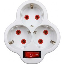 Fetih Beyaz Aç Kapa Düğmeli 3'lü Topraklı Priz Çoğaltıcı Adaptör