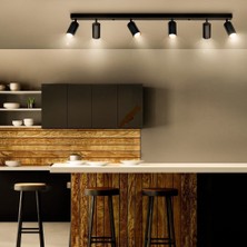 Riolight Riolıght Modern Siyah Hareketli Başlık 6XGU10 LED Sıralı Spot Avize(Ampül DAHİL)UZUNLUK:120CM