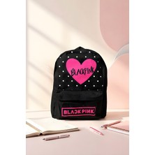 İmaj Butik Siyah/pembe Baskılı Sırt Çantası