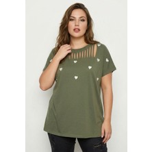 Stil Diva Bisiklet Yaka Kısa Kollu Kesik Detaylı Esnek Kumaşlı T-Shirt