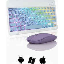 Microcase Rgb Tablet ve Telefonlar Için Türkçe Bluetooth Klavye ve Mouse Set - AL7815 Mor