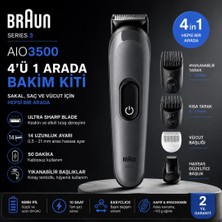 Braun Hepsi Bir Arada Series 3, 4’ü 1 Arada Tıraş Kiti, Keskin Bıçak, 14 Uzunluk, AIO3500