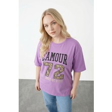 Stil Diva Metalik Baskılı T-Shirt