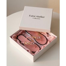 Futsi Shoes Julıette Pembe Hakiki Deri Taş Işlemeli Parmak Arası Kadın Terlik
