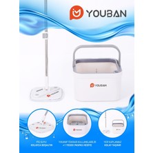 Youban Otomatik Temizlik Seti, Kirli ve Temiz Suyu Ayıran Sistem, Mikrofiber Mop Başlığı, +1 Yedek