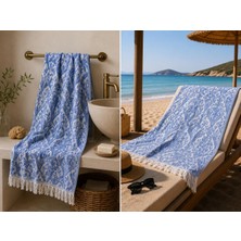Missi Ege Esintisi Saray Jakarlı Çift Yüzlü Peştemal - Mavi - %100 Pamuk 100X180 cm Plaj, Havuz ve Hamam Peştemali