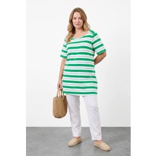 Stil Diva Çizgili Omuz Detaylı Tunik T-Shirt
