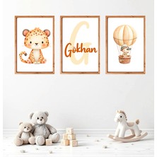 Mibales Kişiye Özel Çocuk Odası Çerceve Görünümlü Jaguar Safari Dekoratif Retro Mdf Tablo