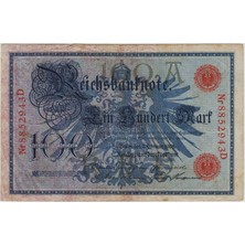 Banknoting Almanya 100 Mark 1908 Kırmızı Mühür. Çok Temiz+