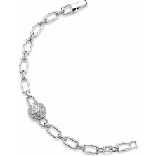 Balenbi Jewelry Gümüş Renk Yıldız Motifli Zirkon Taş Detaylı Oval Zincir Paslanmaz Çelik Kadın Bileklik 1210