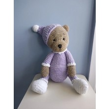 Büyük Boy Amigurumi Ayıcık - Kadife Ip Uyku Arkadaşı - Pijamalı ve Şapkalı Örgü Oyuncak Ayı