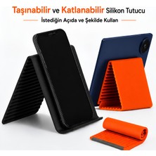 Dexmon Katlanabilir Silikon Telefon Tablet Standı Ayarlanabilir Açılı Taşınabilir Bükülebilir Masaüstü Telefon Tutucu Turuncu