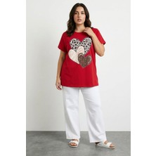 Stil Diva Bisiklet Yaka Kısa Kollu Baskılı Esnek Kumaşlı T-Shirt