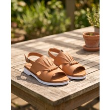 Futsi Shoes Opal Taba Hakiki Deri Bilekten Tokalı Drapeli Kadın Sandalet