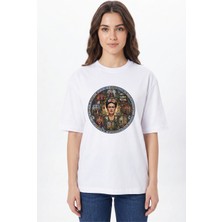 Giftcrea Frida Kahlo Baskılı Beyaz Tişört - %100 Pamuk Bisiklet Yaka Unisex Sanat Temalı T-Shirt
