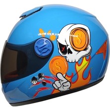 MTS Pro Helmets YA-201VR Skull Mavi Kapalı Çocuk Kaskı - Motodede