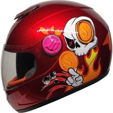 MTS Pro Helmets YA-201VR Skull Kırmızı Kapalı Çocuk Kaskı - Motodede